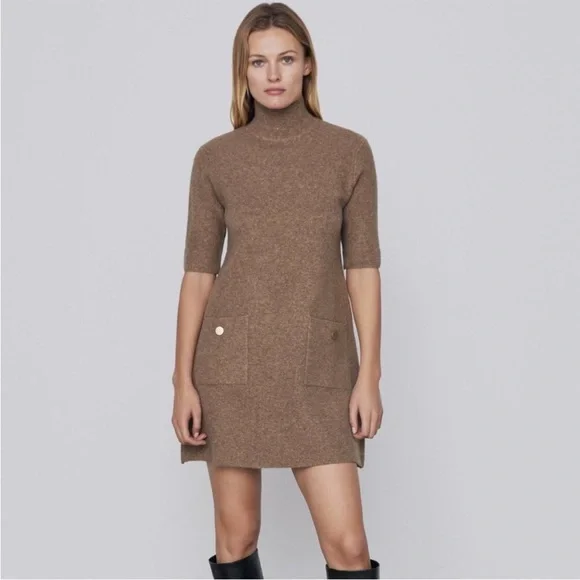 Zara | Dresses | Zara Tan Knit Pocket Dress | Poshmark